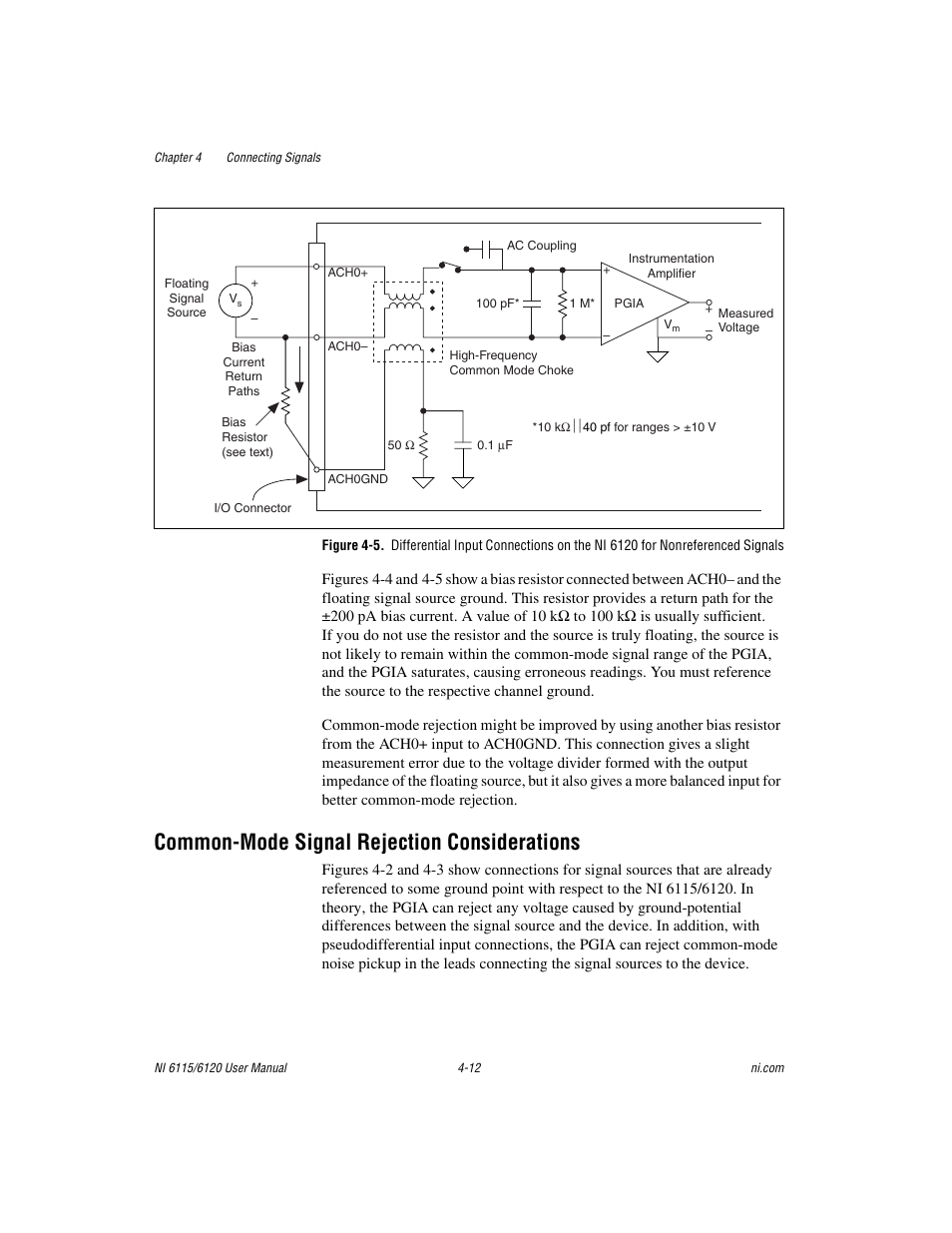 Common-mode signal rejection considerations, Common-mode signal rejection considerations -12 | National Instruments NI 6115/6120 User Manual | Page 49 / 127