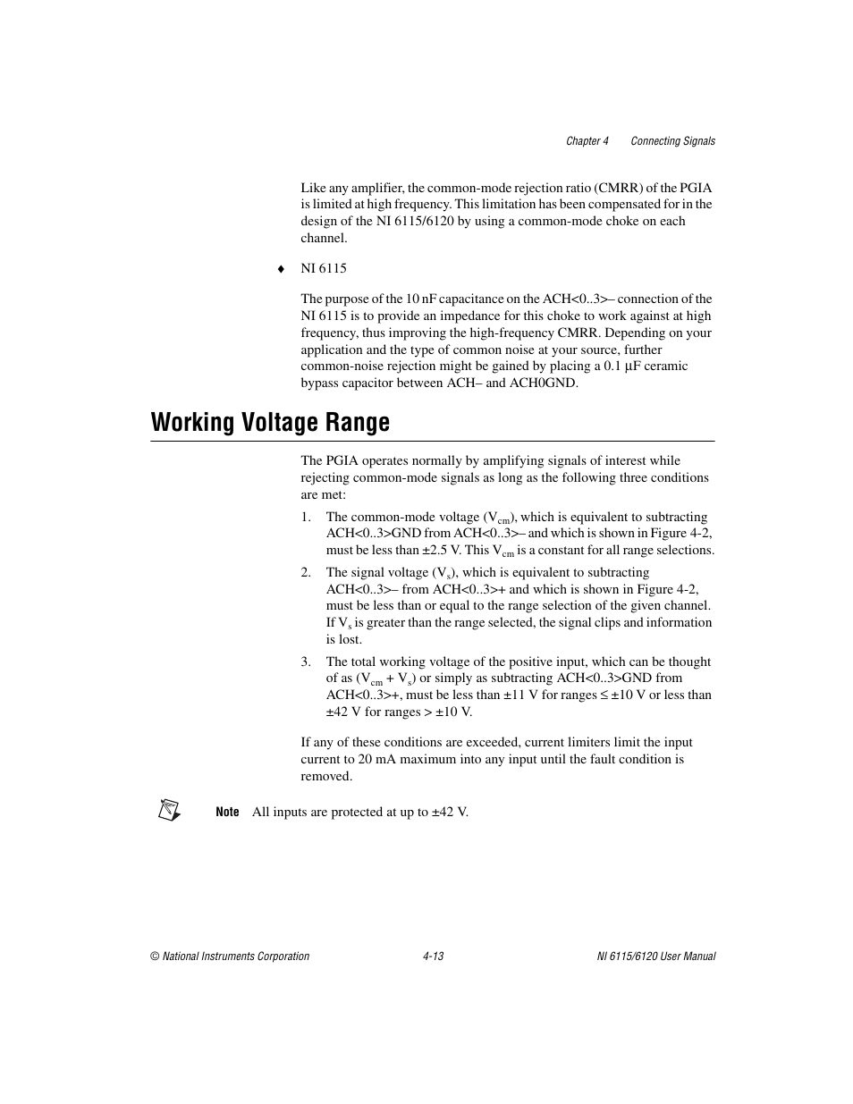 Working voltage range, Working voltage range -13 | National Instruments NI 6115/6120 User Manual | Page 50 / 127