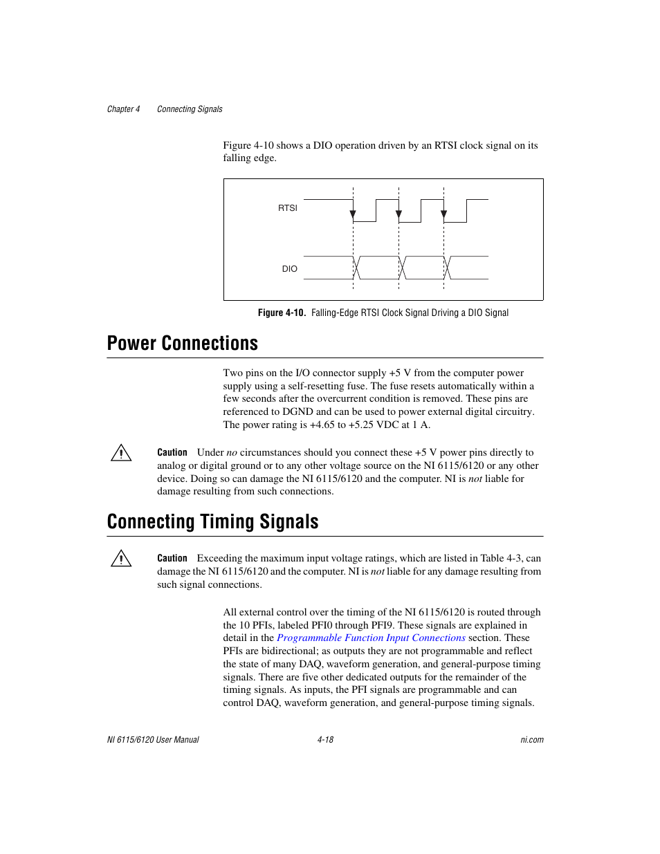 Power connections, Connecting timing signals, Plained in the | National Instruments NI 6115/6120 User Manual | Page 55 / 127