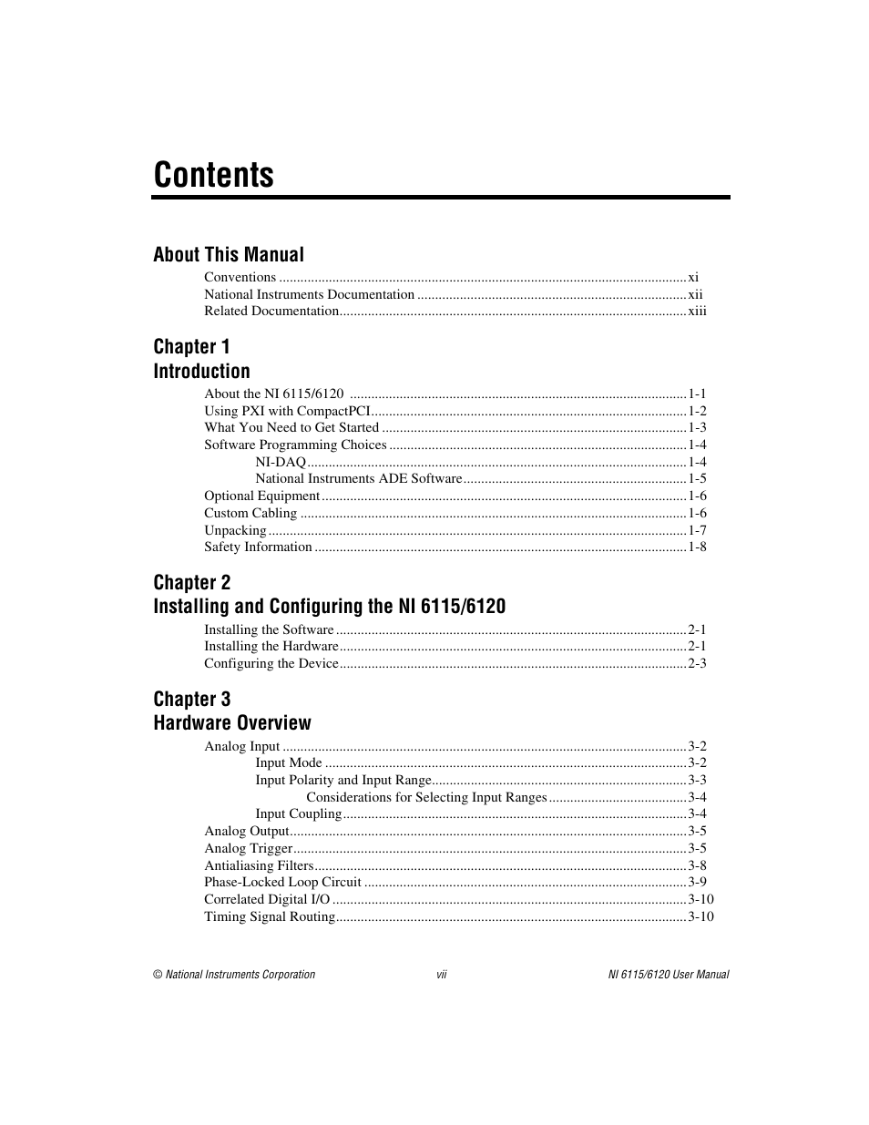 National Instruments NI 6115/6120 User Manual | Page 6 / 127