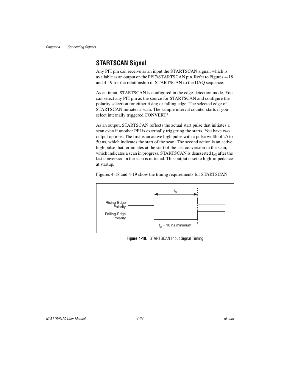 Startscan signal, Figure 4-18. startscan input signal timing, Startscan signal -24 | National Instruments NI 6115/6120 User Manual | Page 61 / 127