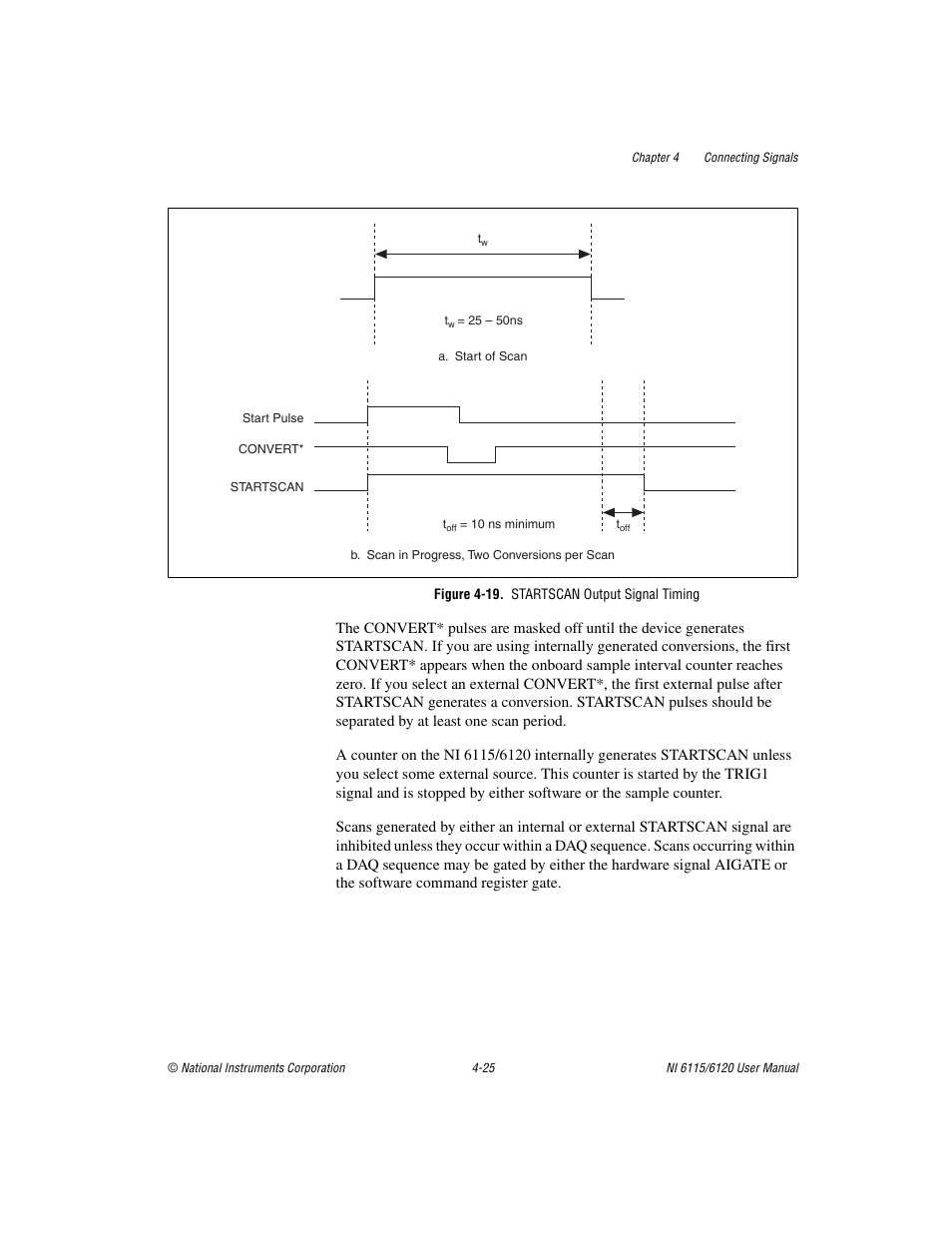 Figure 4-19. startscan output signal timing, And 4-19 f | National Instruments NI 6115/6120 User Manual | Page 62 / 127