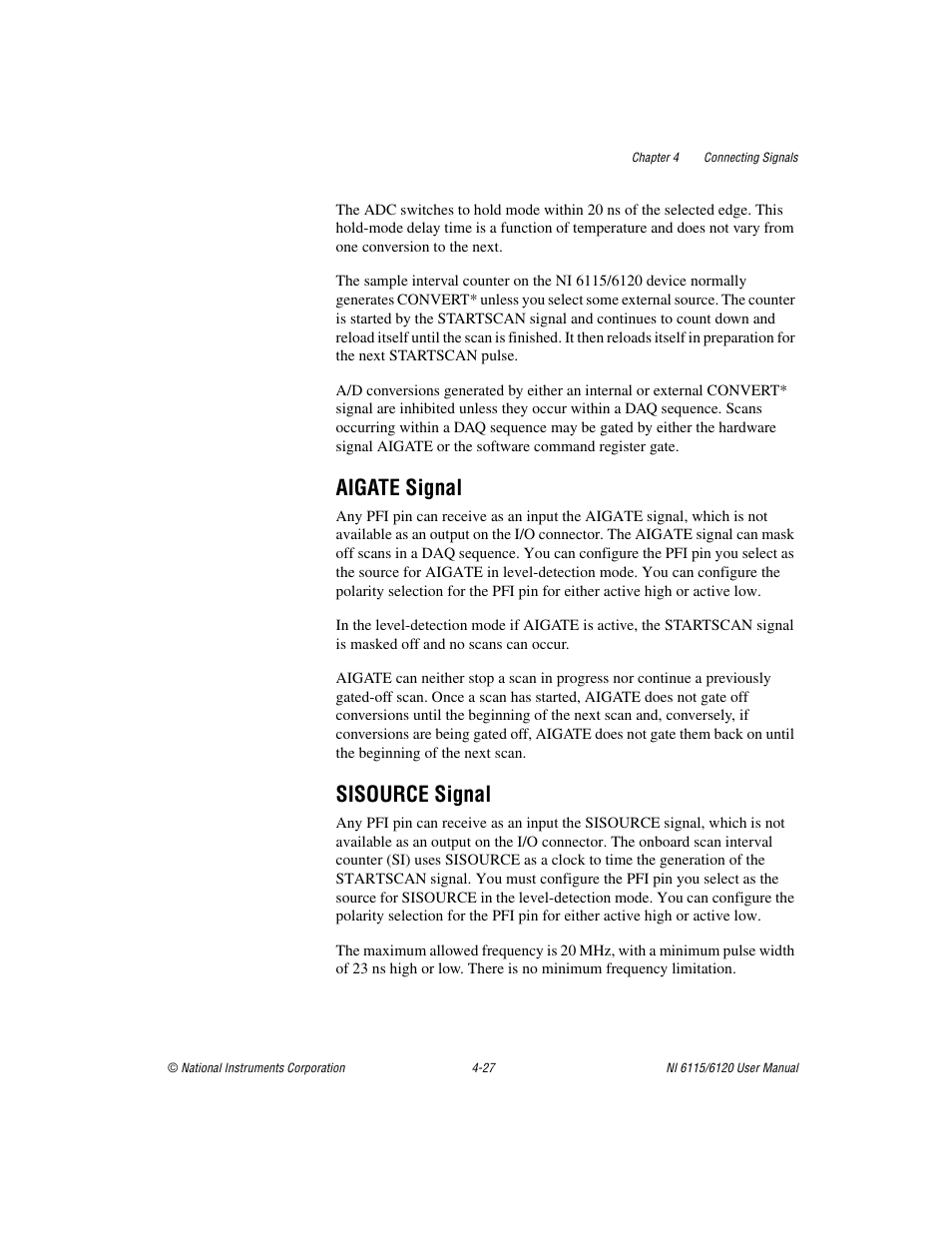 Aigate signal, Sisource signal, Aigate signal -27 sisource signal -27 | National Instruments NI 6115/6120 User Manual | Page 64 / 127