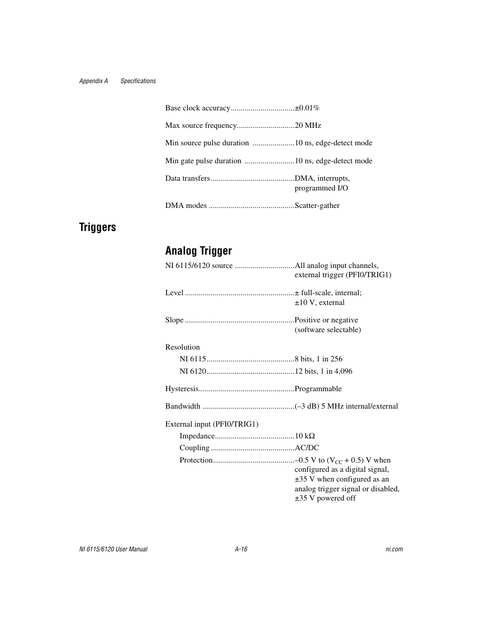 Triggers analog trigger | National Instruments NI 6115/6120 User Manual | Page 95 / 127