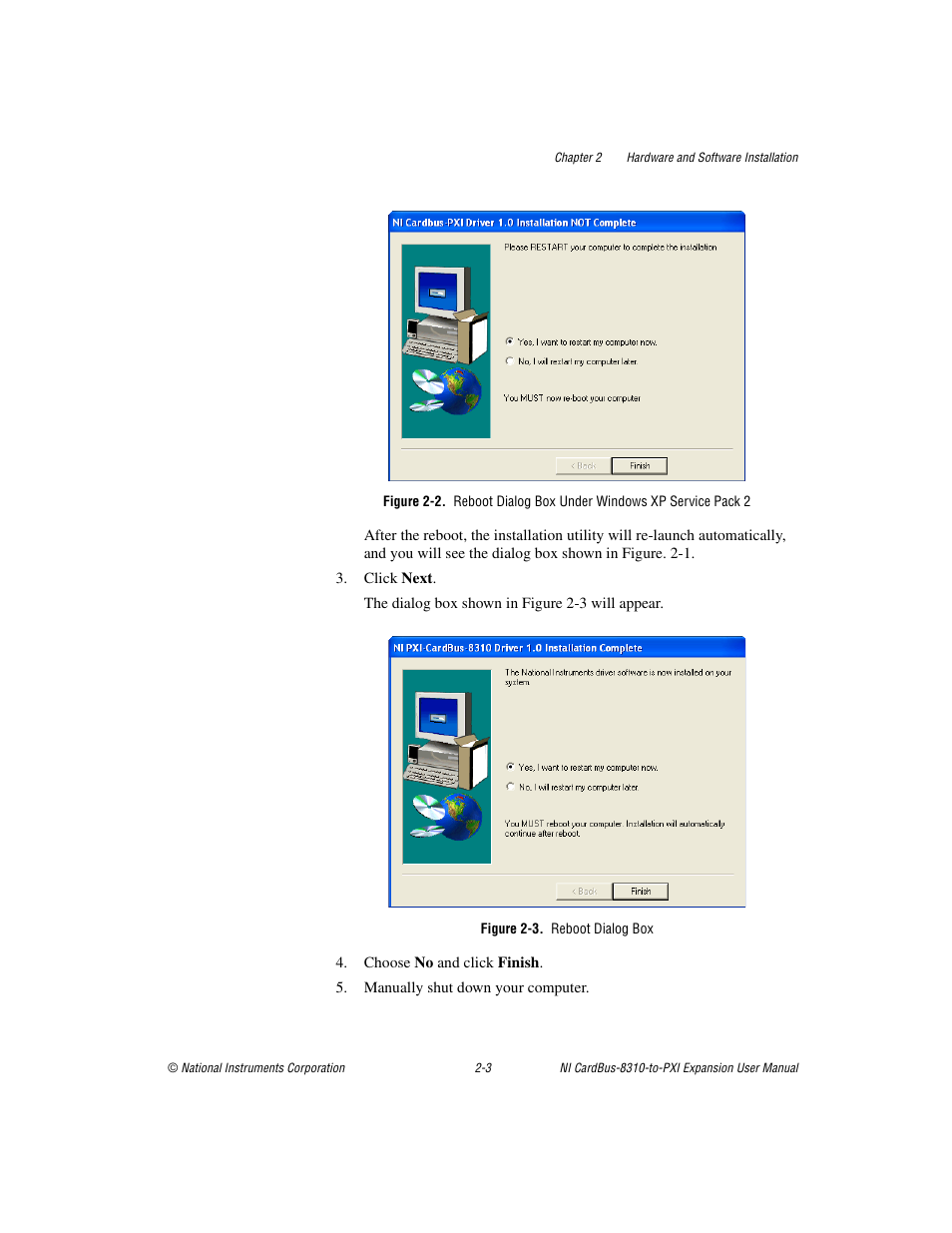 Figure 2-3. reboot dialog box | National Instruments NI CardBus-8310-to-PXI Expansion User Manual | Page 17 / 43