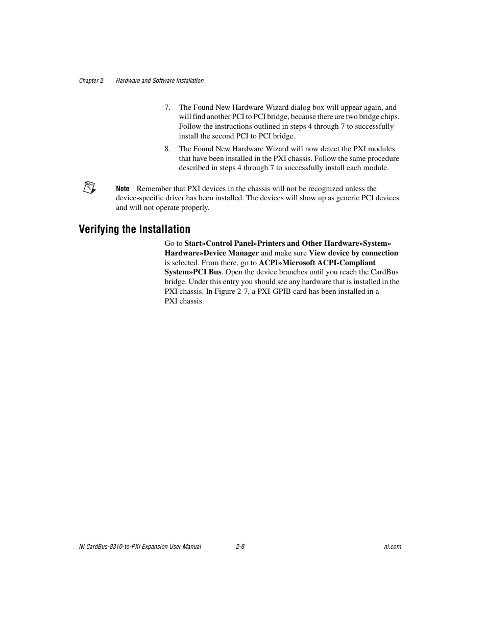Verifying the installation, Verifying the installation -8 | National Instruments NI CardBus-8310-to-PXI Expansion User Manual | Page 22 / 43