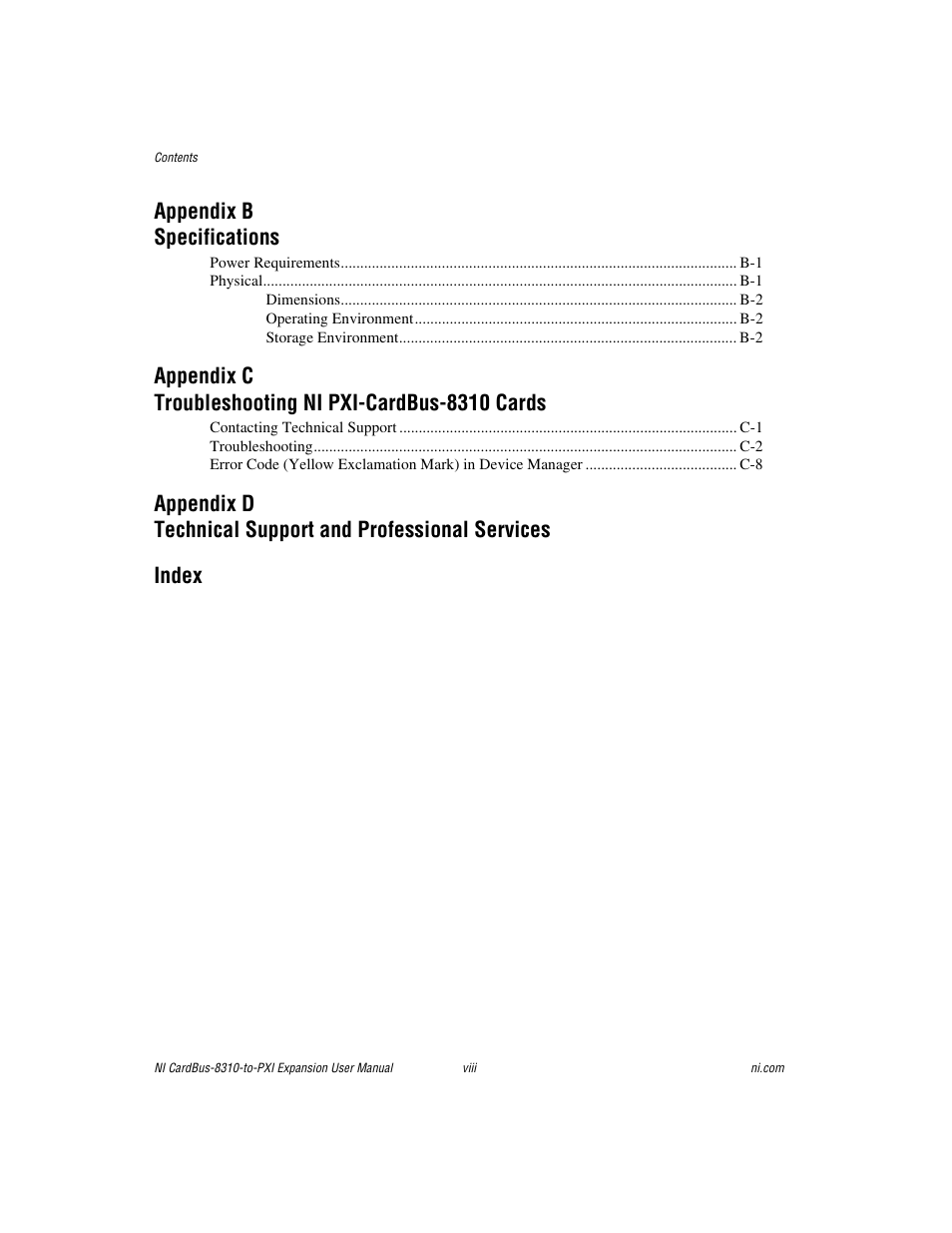 Appendix b specifications | National Instruments NI CardBus-8310-to-PXI Expansion User Manual | Page 7 / 43