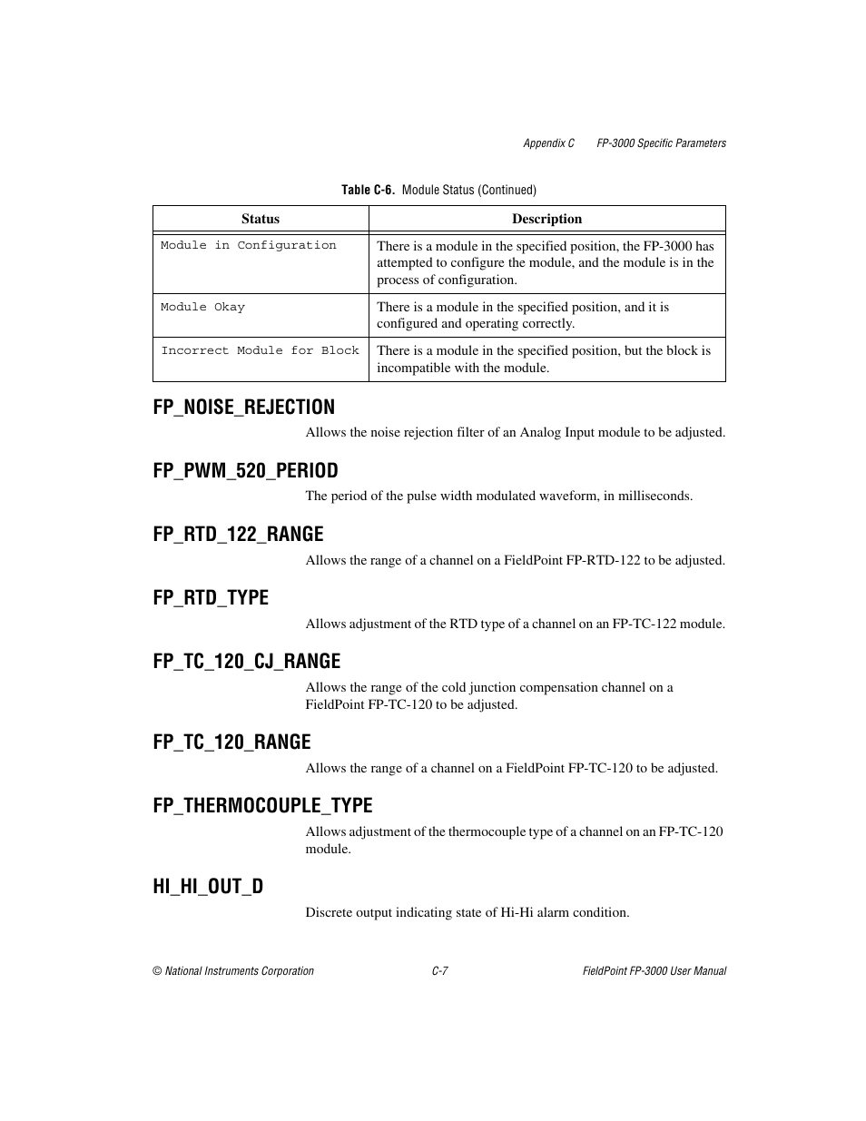 Fp_noise_rejection, Fp_pwm_520_period, Fp_rtd_122_range | Fp_rtd_type, Fp_tc_120_cj_range, Fp_tc_120_range, Fp_thermocouple_type, Hi_hi_out_d | National Instruments FP-3000 User Manual | Page 109 / 155