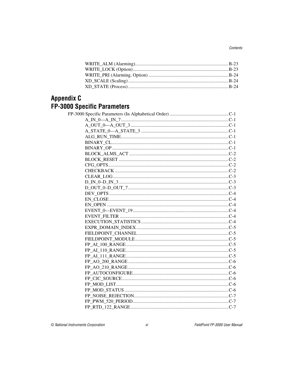 Appendix c fp-3000 specific parameters | National Instruments FP-3000 User Manual | Page 11 / 155