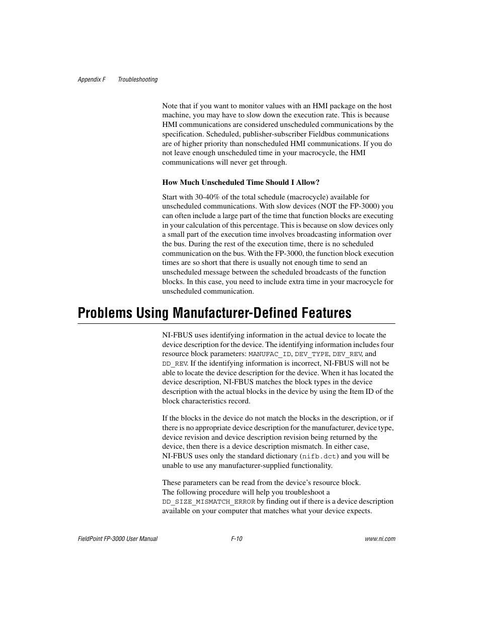 Problems using manufacturer-defined features | National Instruments FP-3000 User Manual | Page 128 / 155