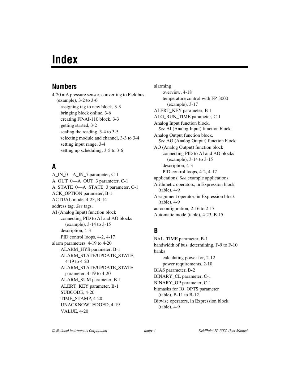 Index, Numbers | National Instruments FP-3000 User Manual | Page 143 / 155