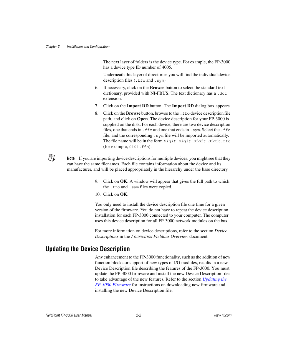 Updating the device description, Updating the device description -2 | National Instruments FP-3000 User Manual | Page 20 / 155