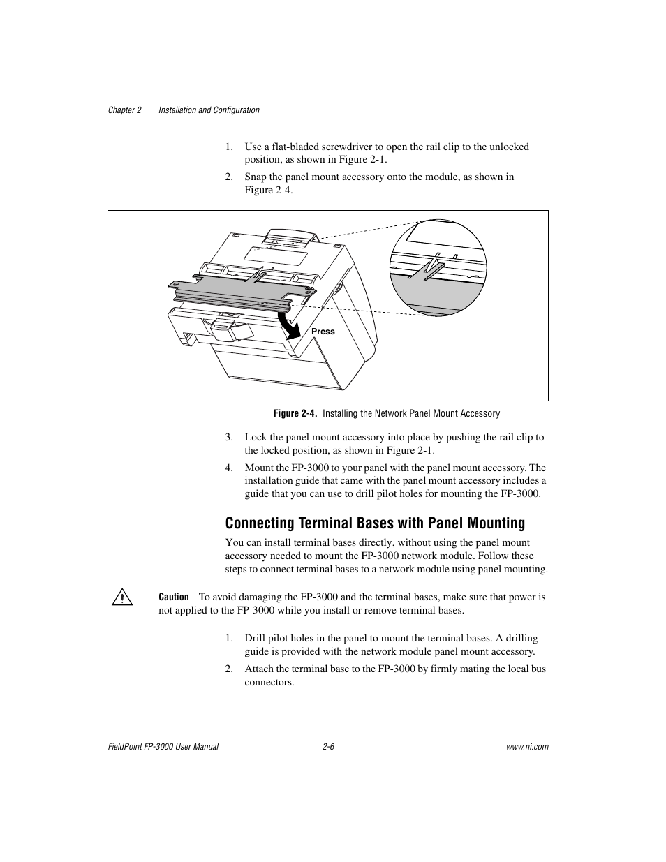 Connecting terminal bases with panel mounting, Connecting terminal bases with panel mounting -6 | National Instruments FP-3000 User Manual | Page 24 / 155