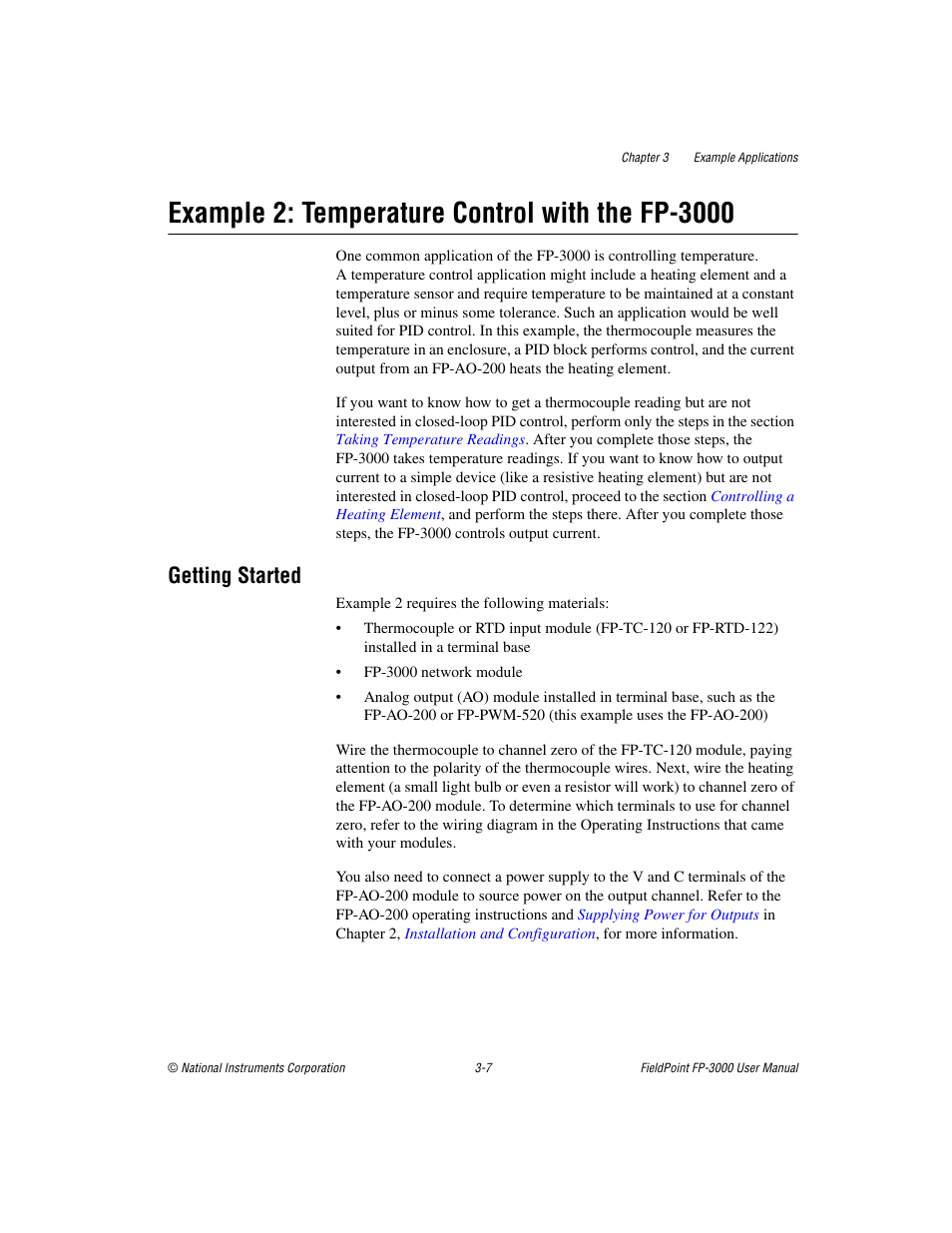 Example2: temperature control with the fp-3000, Getting started, Example 2: temperature control with the fp-3000 -7 | Getting started -7 | National Instruments FP-3000 User Manual | Page 42 / 155