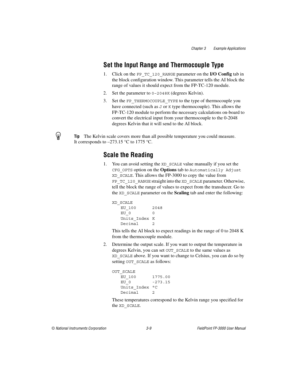 Set the input range and thermocouple type, Scale the reading | National Instruments FP-3000 User Manual | Page 44 / 155