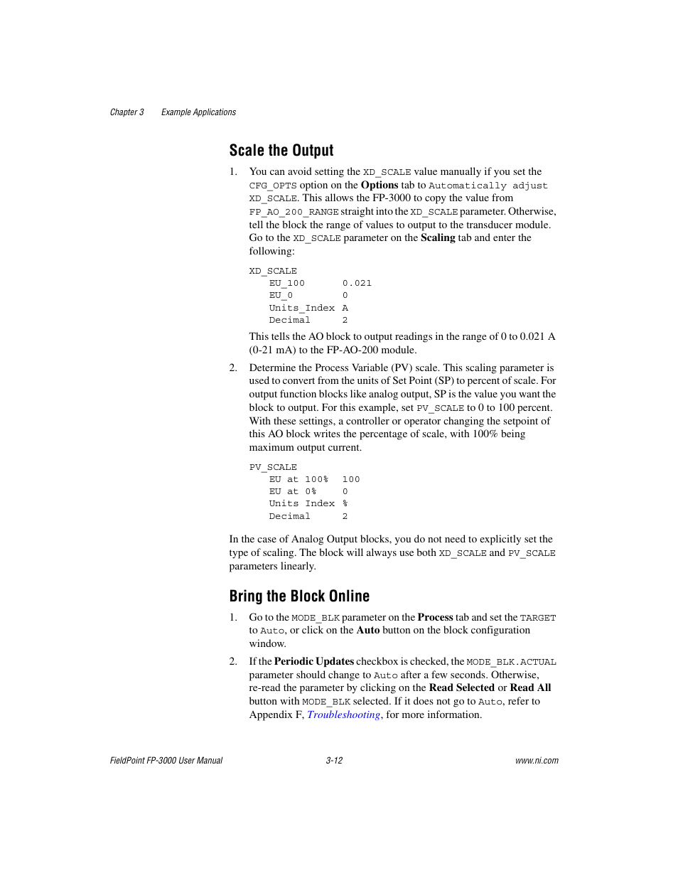 Scale the output, Bring the block online, Scale the output -12 bring the block online -12 | National Instruments FP-3000 User Manual | Page 47 / 155