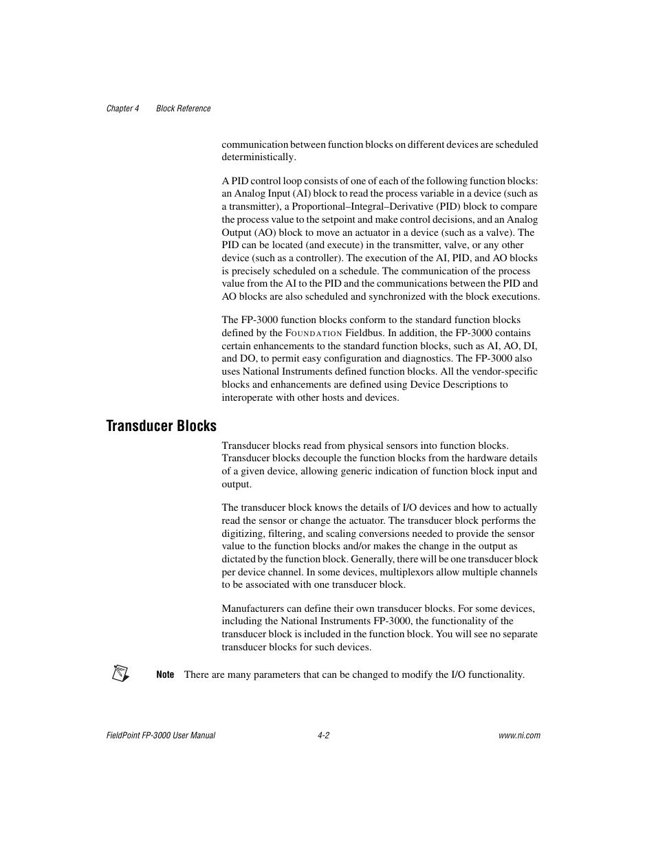 Transducer blocks, Transducer blocks -2 | National Instruments FP-3000 User Manual | Page 54 / 155