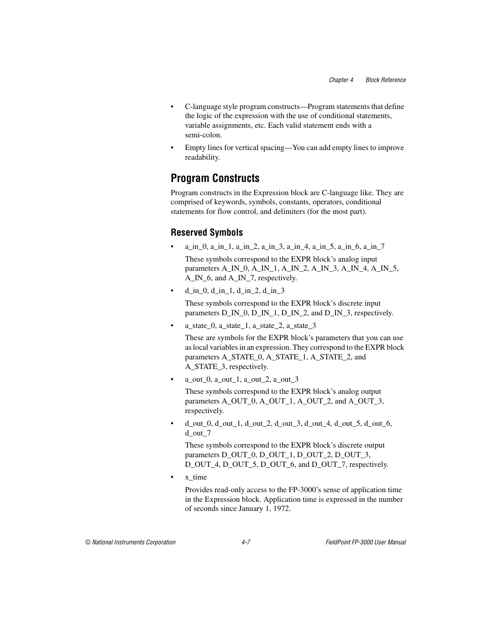 Program constructs, Program constructs -7 | National Instruments FP-3000 User Manual | Page 59 / 155