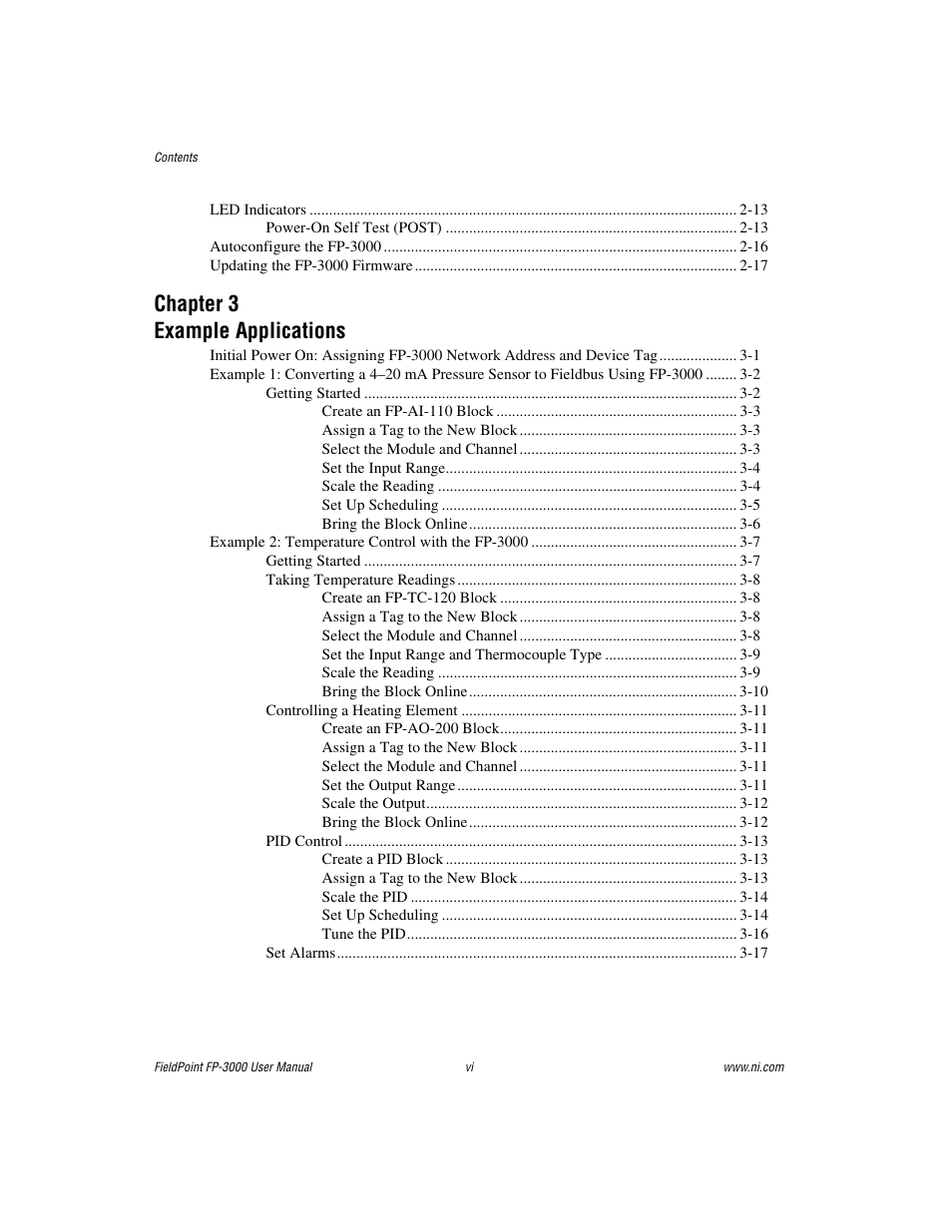 Chapter 3 example applications | National Instruments FP-3000 User Manual | Page 6 / 155