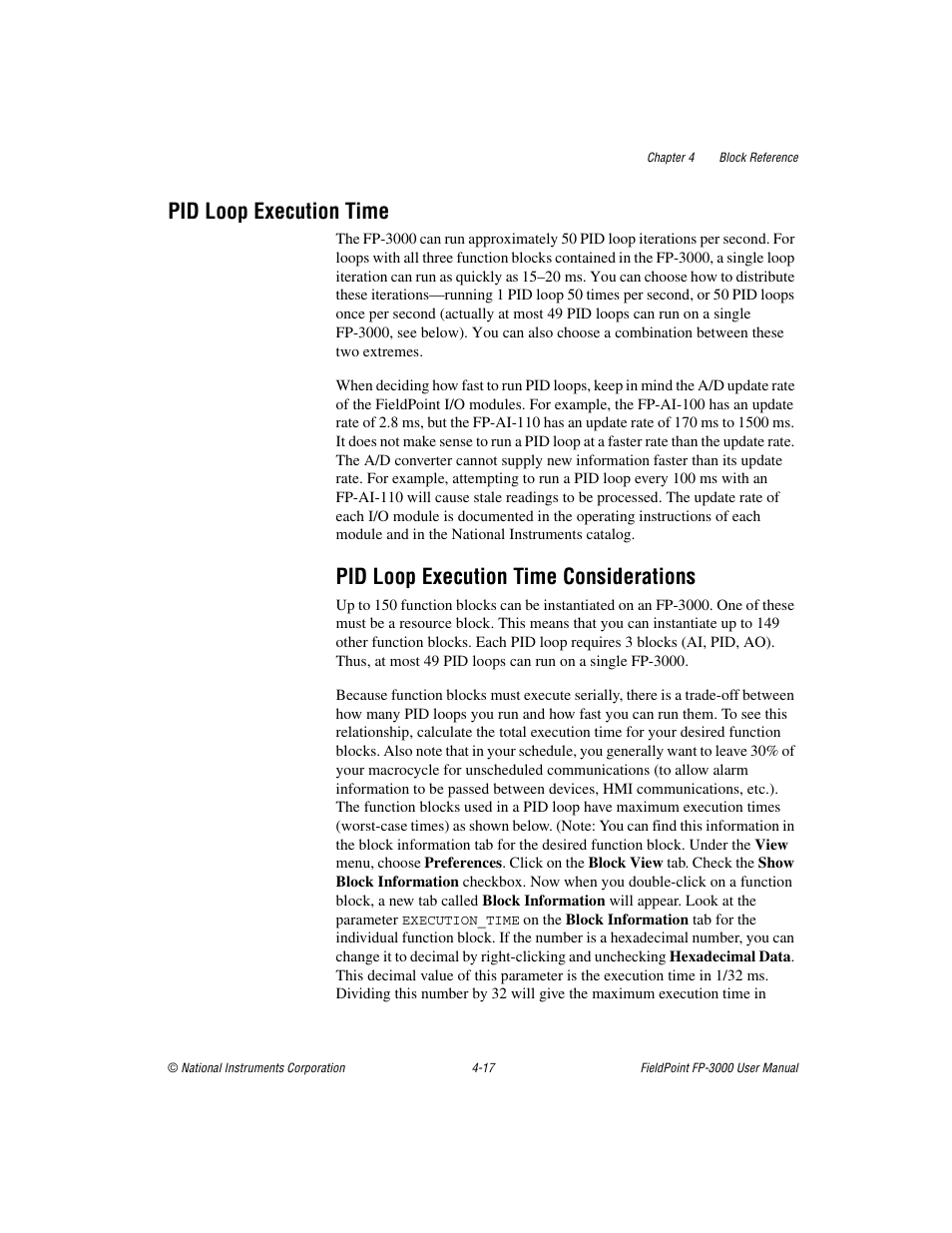 Pid loop execution time, Pid loop execution time considerations, Pid loop execution time -17 | Pid loop execution time considerations -17 | National Instruments FP-3000 User Manual | Page 69 / 155