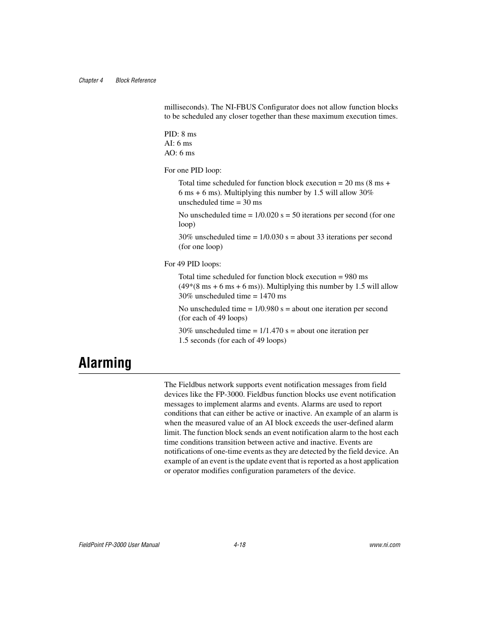 Alarming, Alarming -18 | National Instruments FP-3000 User Manual | Page 70 / 155