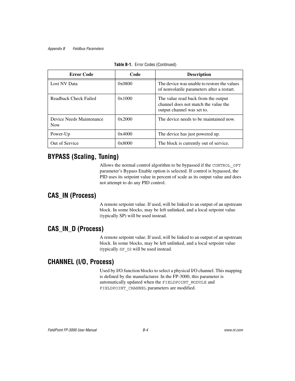 Bypass (scaling, tuning), Cas_in (process), Cas_in_d (process) | Channel (i/o, process) | National Instruments FP-3000 User Manual | Page 82 / 155