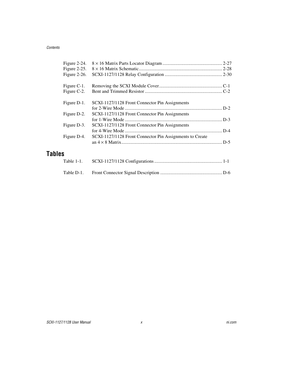 Tables | National Instruments SCXI-1127 User Manual | Page 10 / 97