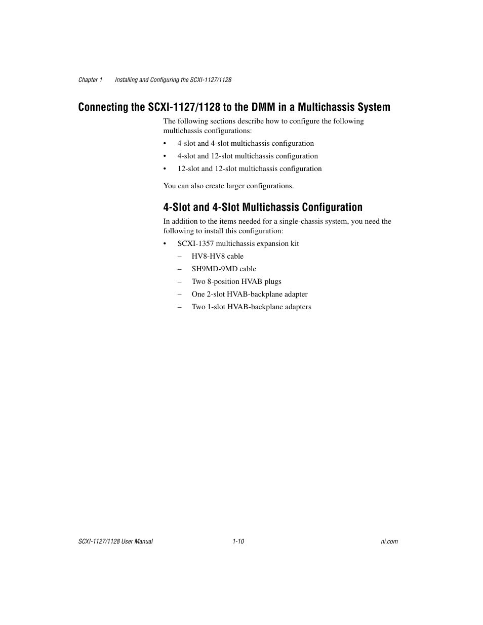 Slot and 4-slot multichassis configuration, Slot and 4-slot multichassis configuration -10 | National Instruments SCXI-1127 User Manual | Page 20 / 97