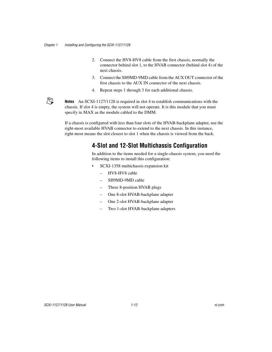 Slot and 12-slot multichassis configuration, Slot and 12-slot multichassis configuration -12 | National Instruments SCXI-1127 User Manual | Page 22 / 97