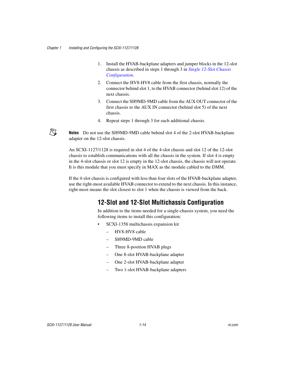 Slot and 12-slot multichassis configuration, Slot and 12-slot multichassis configuration -14 | National Instruments SCXI-1127 User Manual | Page 24 / 97