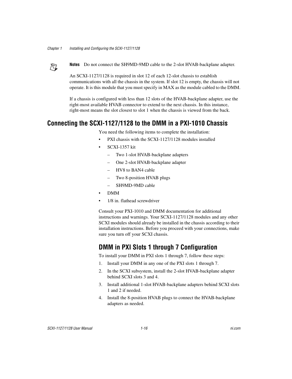 Dmm in pxi slots 1 through 7 configuration, Dmm in pxi slots 1 through 7 configuration -16 | National Instruments SCXI-1127 User Manual | Page 26 / 97