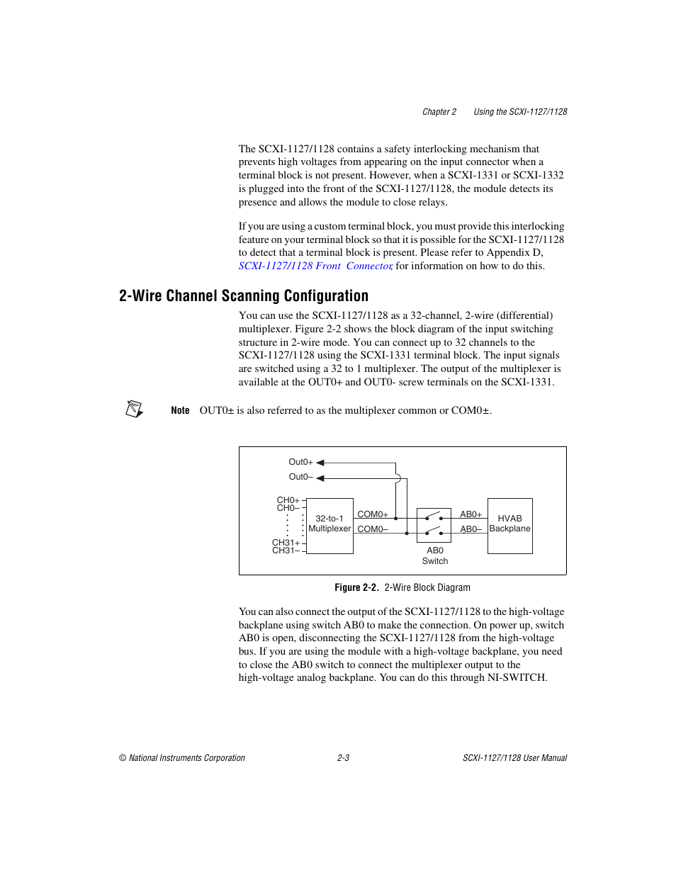 Wire channel scanning configuration, Figure 2-2. 2-wire block diagram, Wire channel scanning configuration -3 | Figure 2-2, Wire block diagram -3 | National Instruments SCXI-1127 User Manual | Page 38 / 97