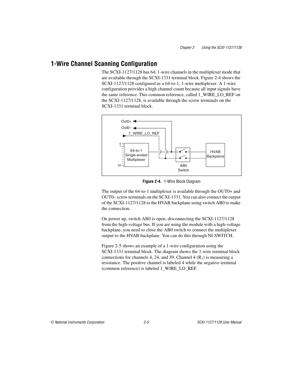 Wire channel scanning configuration, Figure 2-4. 1-wire block diagram, Wire channel scanning configuration -5 | Figure 2-4, Wire block diagram -5 | National Instruments SCXI-1127 User Manual | Page 40 / 97