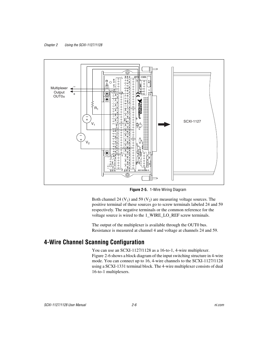 Wire channel scanning configuration, Figure 2-5. 1-wire wiring diagram, Wire channel scanning configuration -6 | Figure 2-5, Wire wiring diagram -6 | National Instruments SCXI-1127 User Manual | Page 41 / 97