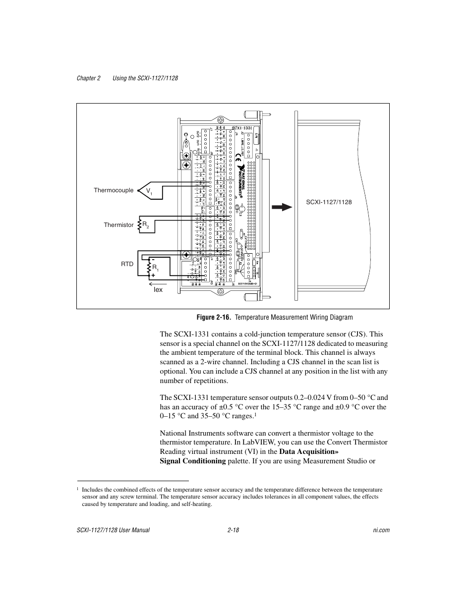 Figure 2-16, Temperature measurement wiring diagram -18 | National Instruments SCXI-1127 User Manual | Page 53 / 97