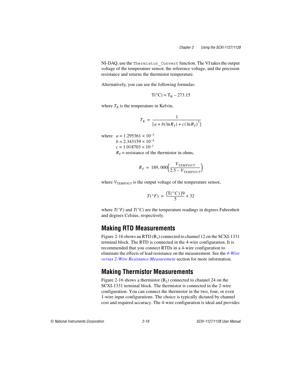 Making rtd measurements, Making thermistor measurements | National Instruments SCXI-1127 User Manual | Page 54 / 97