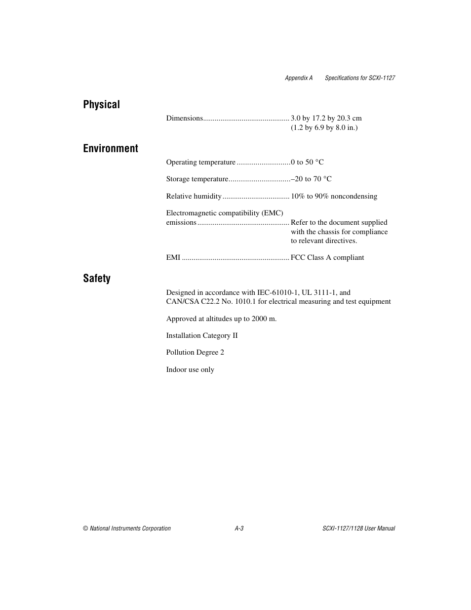 Physical, Environment, Safety | National Instruments SCXI-1127 User Manual | Page 68 / 97