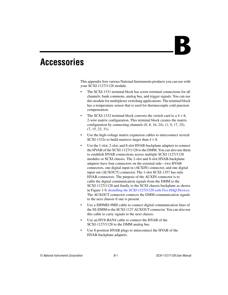 Appendix b accessories, Accessories | National Instruments SCXI-1127 User Manual | Page 72 / 97