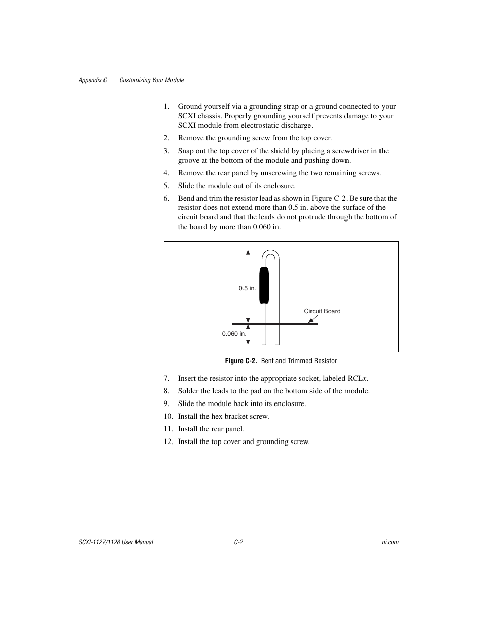 Figure c-2. bent and trimmed resistor, Figure c-2 | National Instruments SCXI-1127 User Manual | Page 75 / 97