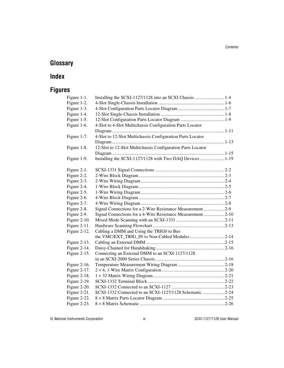 Figures, Glossary index figures | National Instruments SCXI-1127 User Manual | Page 9 / 97