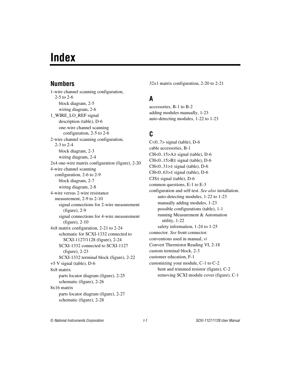 Index, Numbers | National Instruments SCXI-1127 User Manual | Page 93 / 97