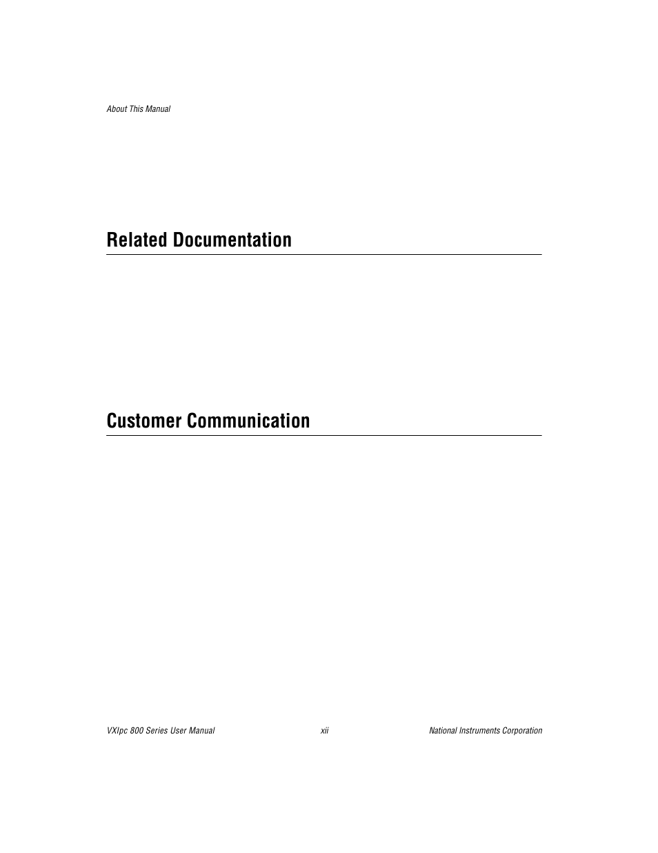 Related documentation, Customer communication | National Instruments 800 Series User Manual | Page 12 / 104