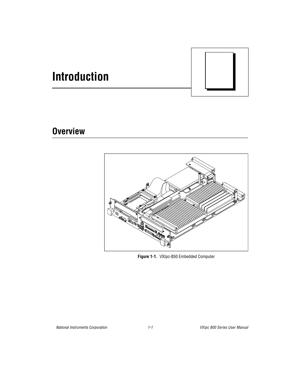 Chapter 1 introduction, Overview, Figure 1-1. vxipc-850 embedded computer | Introduction | National Instruments 800 Series User Manual | Page 13 / 104