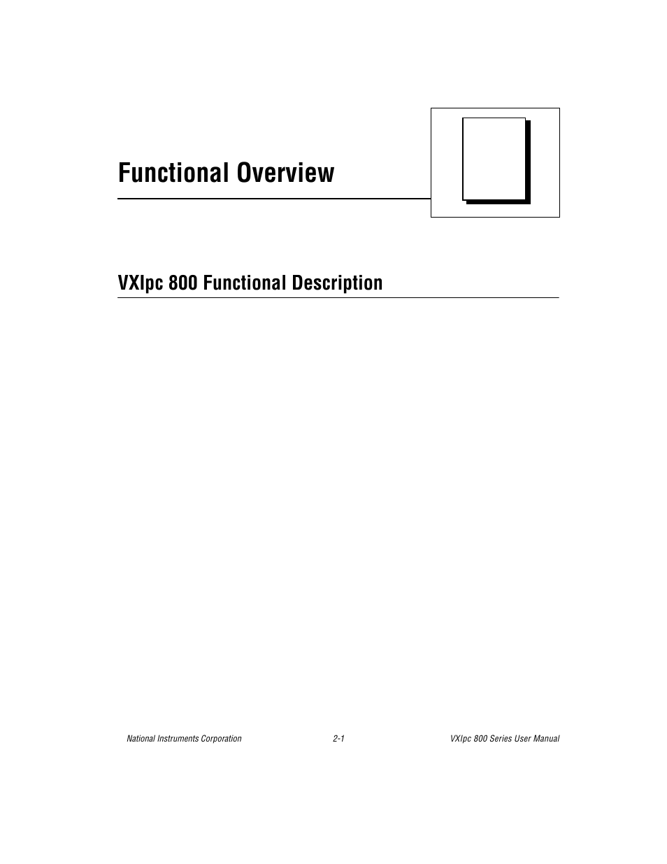 Chapter 2 functional overview, Vxipc 800 functional description, Functional overview | National Instruments 800 Series User Manual | Page 21 / 104