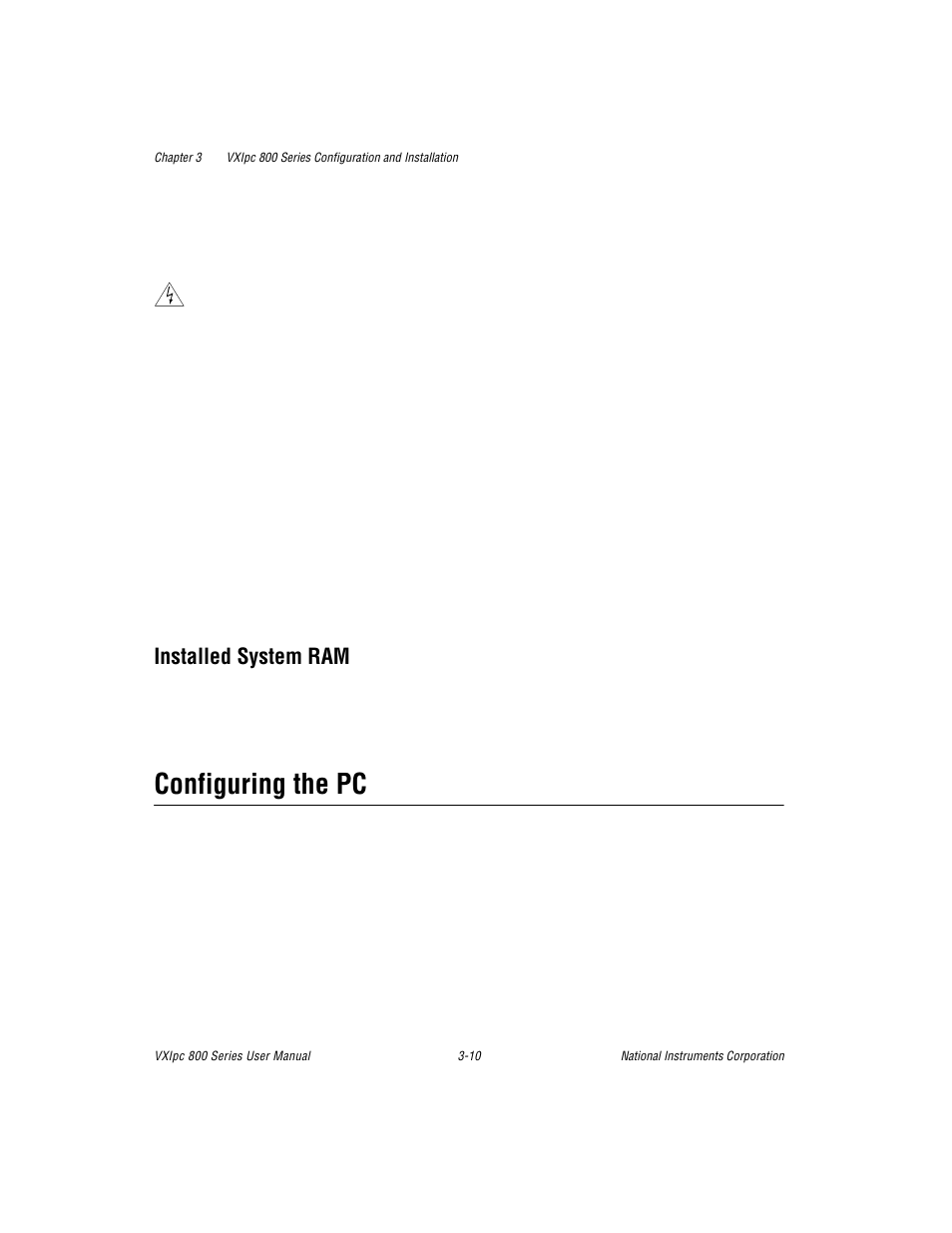 Installed system ram, Configuring the pc | National Instruments 800 Series User Manual | Page 34 / 104