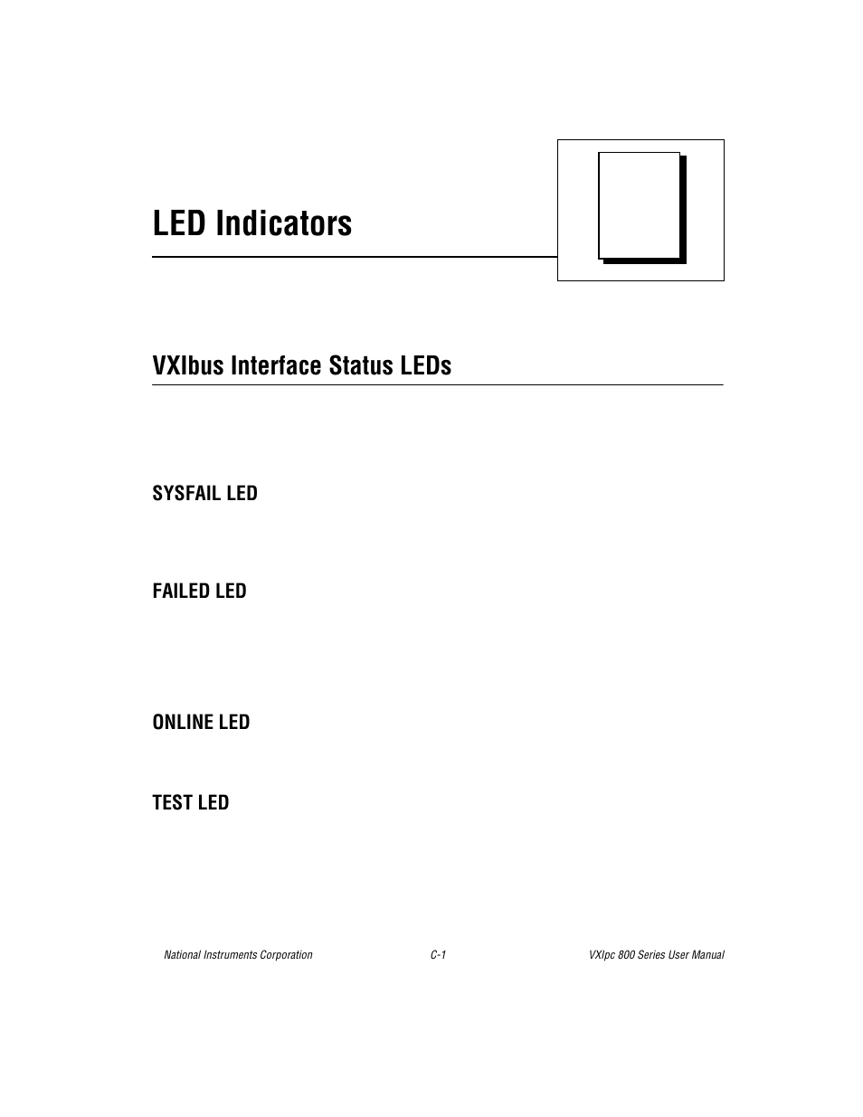 Appendix c led indicators, Led indicators, Vxibus interface status leds | National Instruments 800 Series User Manual | Page 48 / 104