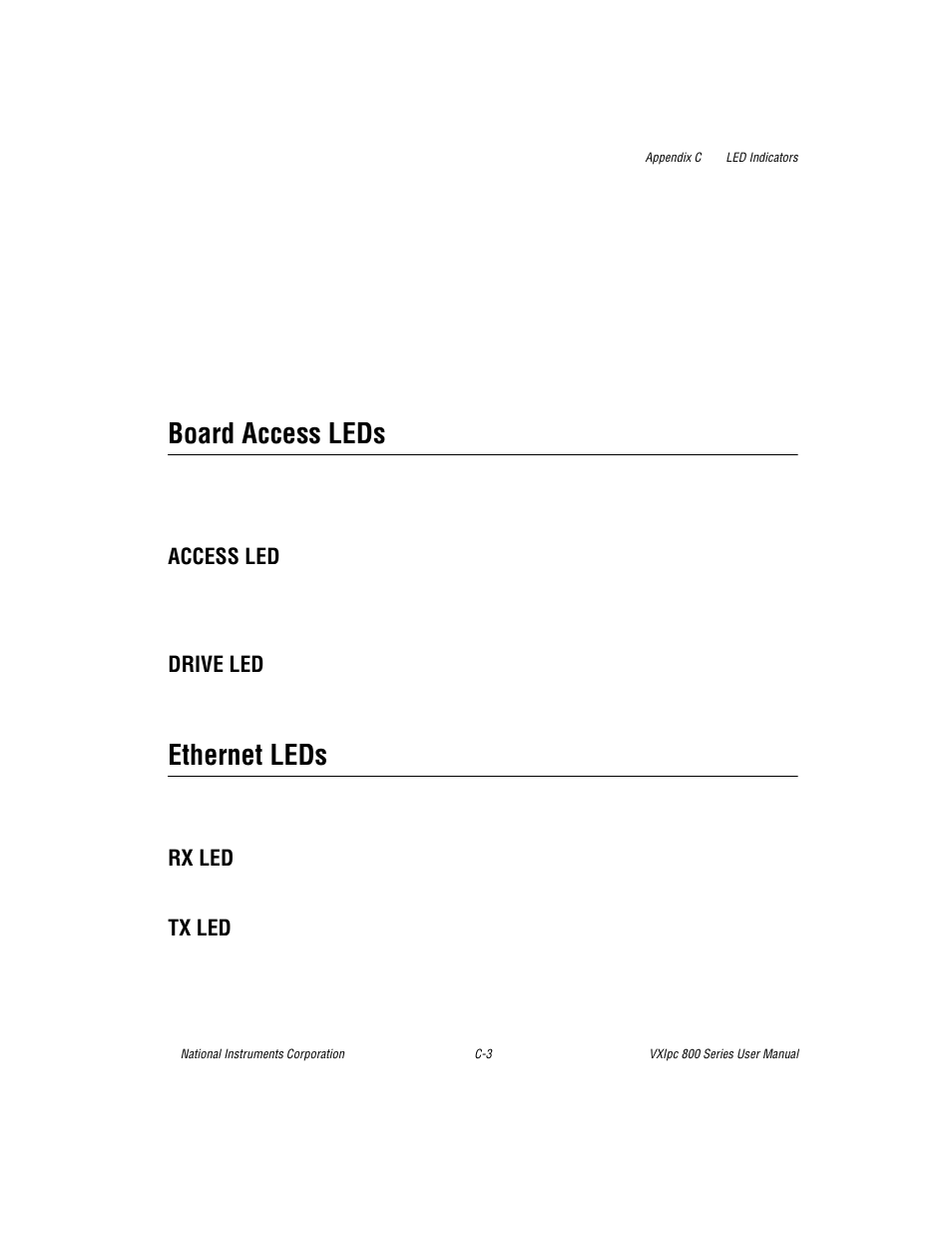 Board access leds, Ethernet leds, Access led | Drive led, Rx led, Tx led | National Instruments 800 Series User Manual | Page 50 / 104