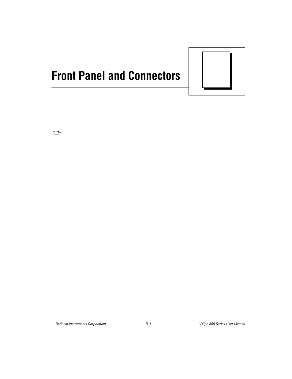 Appendix d front panel and connectors, Front panel and connectors | National Instruments 800 Series User Manual | Page 52 / 104