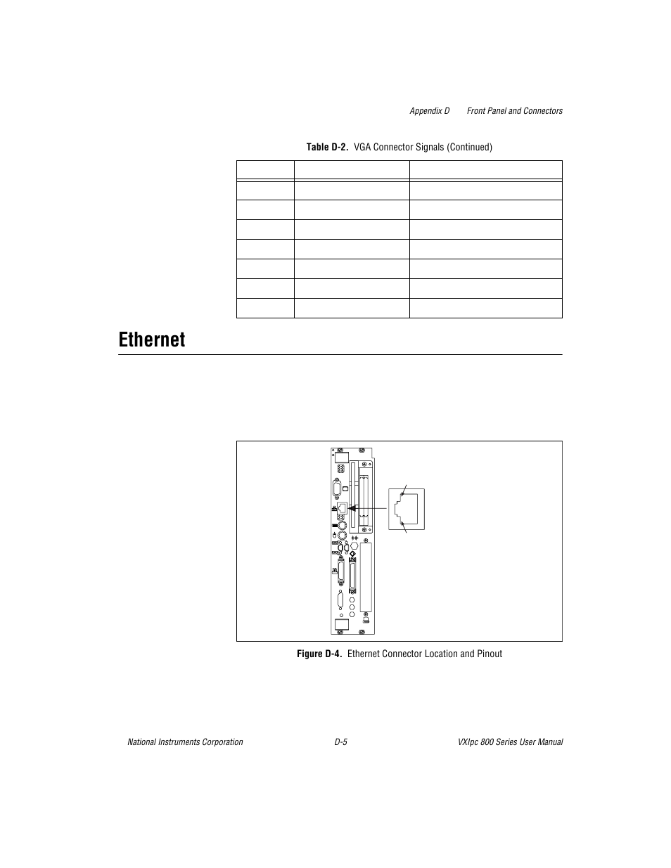Figure d-4. ethernet connector location and pinout, Ethernet | National Instruments 800 Series User Manual | Page 56 / 104