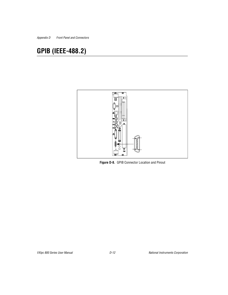 Figure d-8. gpib connector location and pinout, Gpib (ieee-488.2) | National Instruments 800 Series User Manual | Page 63 / 104